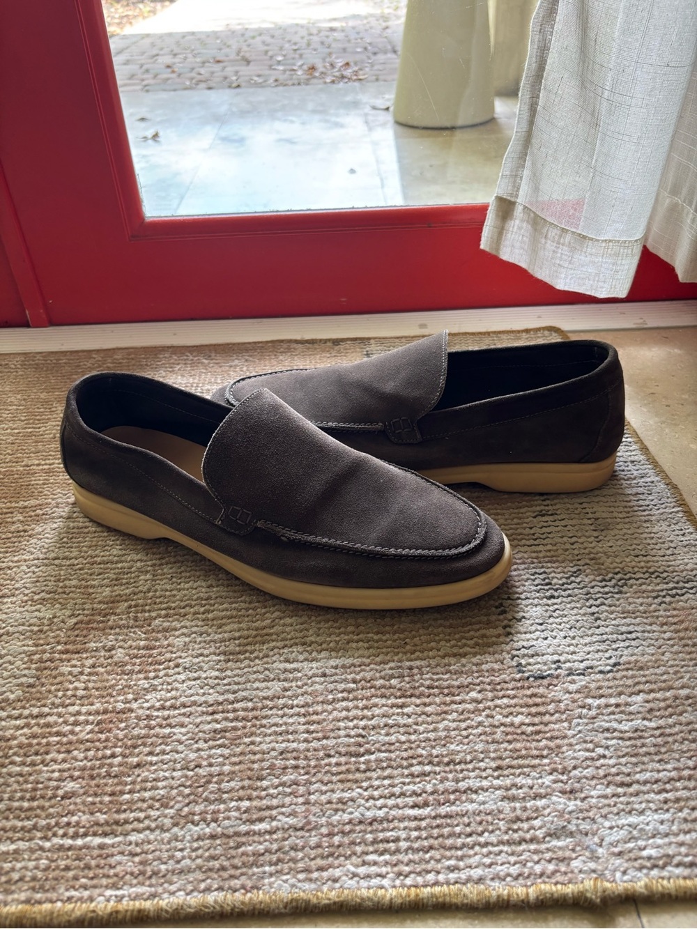 Men's Suede Slip-On Loafers in Dark Brown with Contrasting Sole